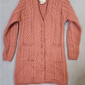 Aran Crafts Dusty Rose Cable Knit Cardigan
